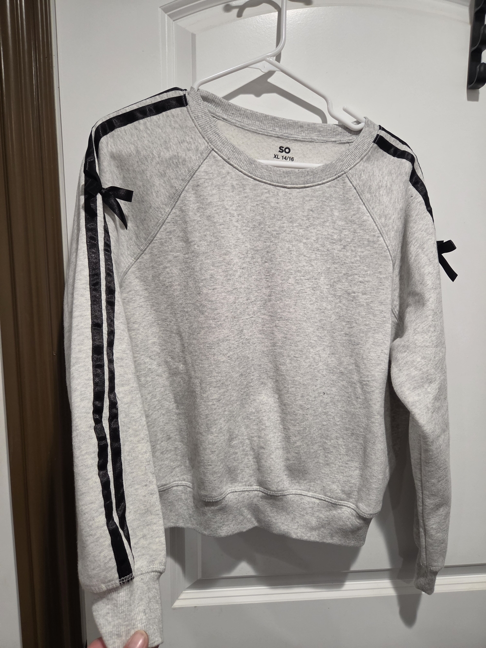 SO Light Gray Crewneck Sweatshirt with Black Ribbon Stripes